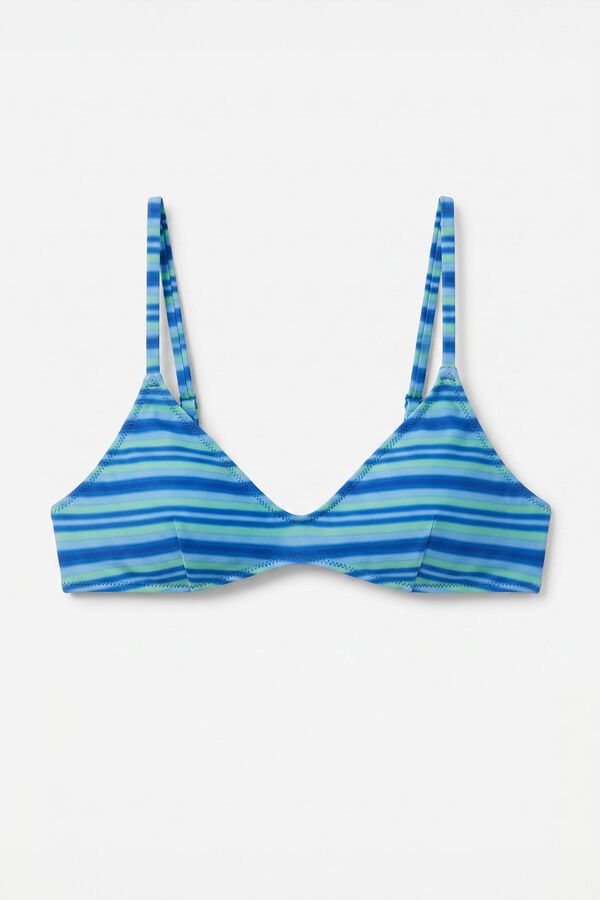 HI&BYE Top biqu&iacute;ni decote em V estampado de riscas azul azul