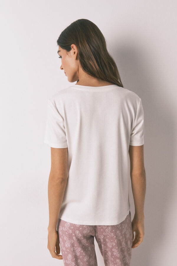 Women'secret T-shirt de manga curta de viscose branca brilhante bege