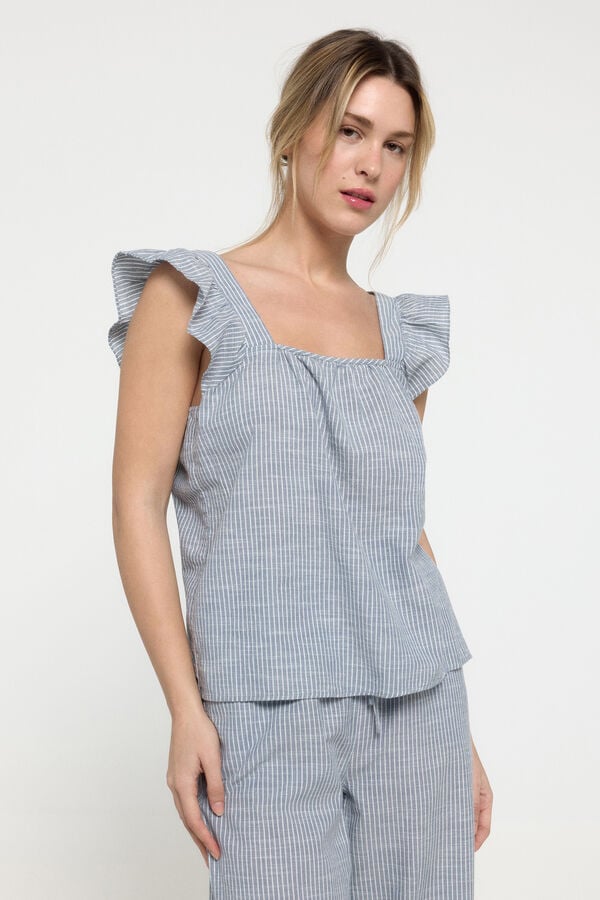 Pieces Top de alças com folho azul