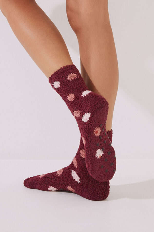 Women'secret Calcetines pelo lunares granate estampado