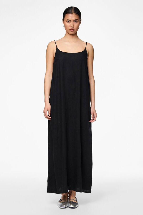 Pieces Vestido de lino largo negro