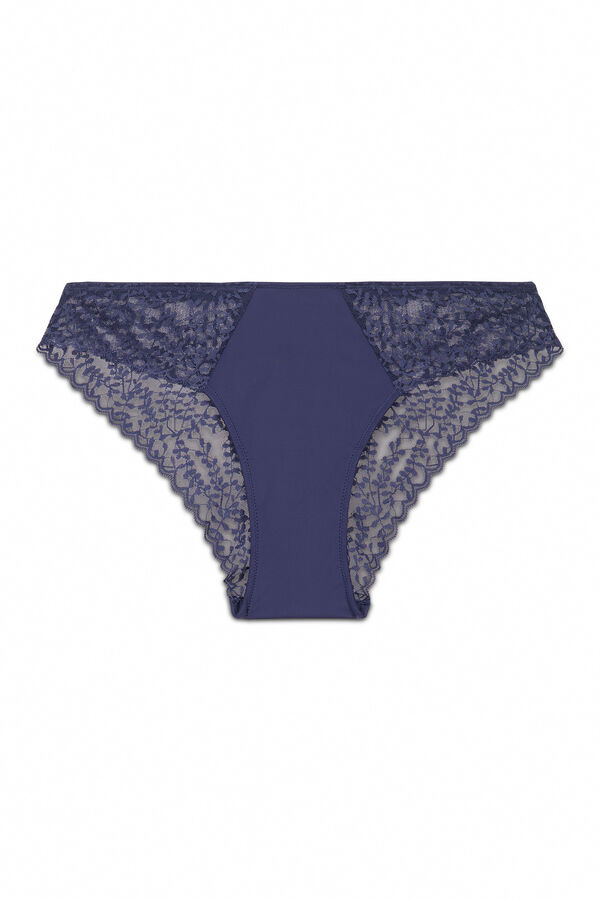 Women'secret Cueca cl&aacute;ssica de microfibra e renda azul azul