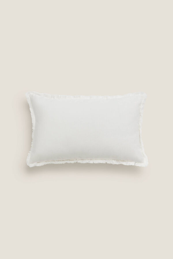 Textura Capa travesseiro algod&atilde;o flores franjas bege