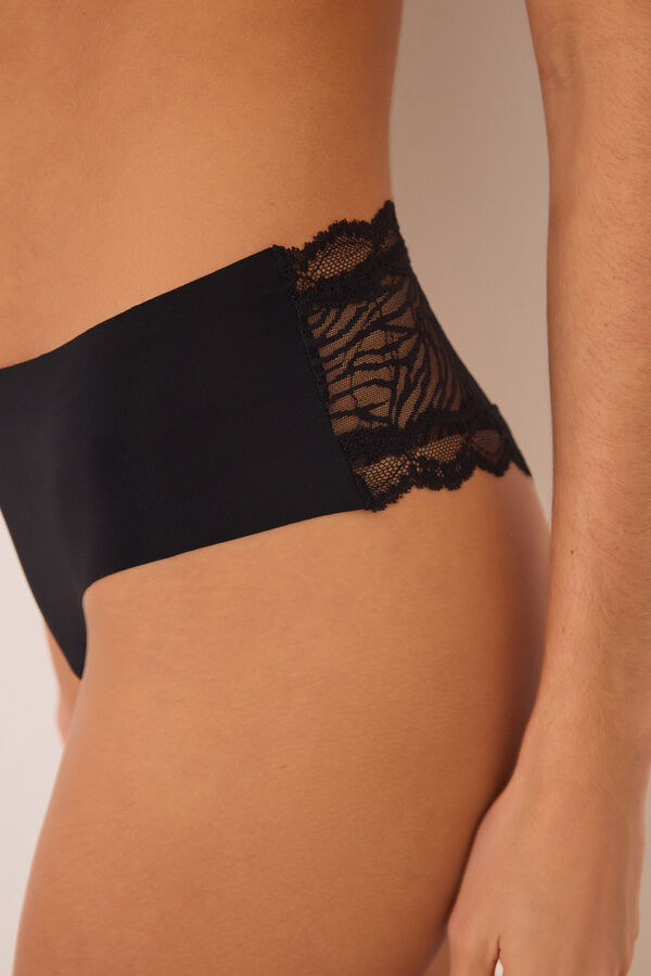 Women'secret Braga ancha brasile&ntilde;a microfibra y encaje negra negro