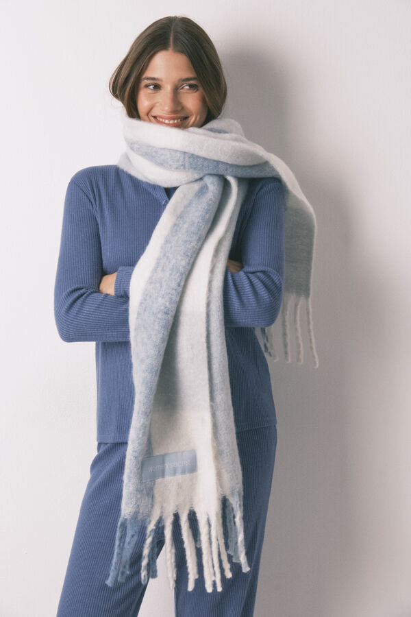 Women'secret Cachecol com efeito l&atilde; xadrez azul e branco  azul