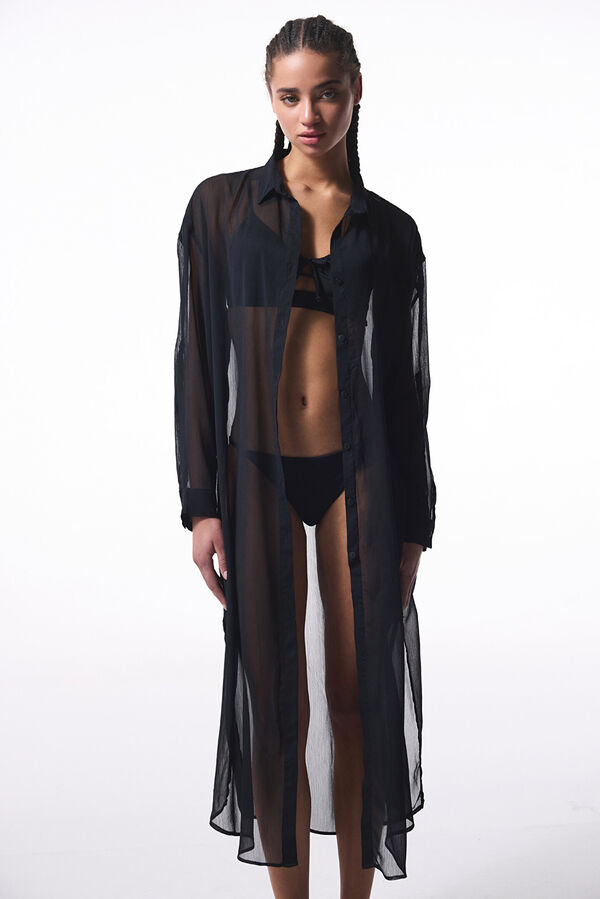 Penti Vestido camisero largo playa negro negro