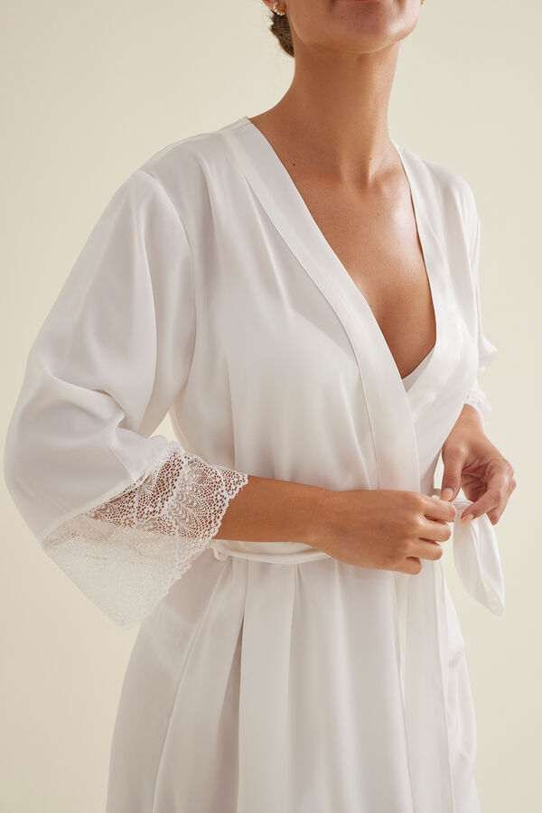 Promise Robe lingerie quimono curto cetim branco