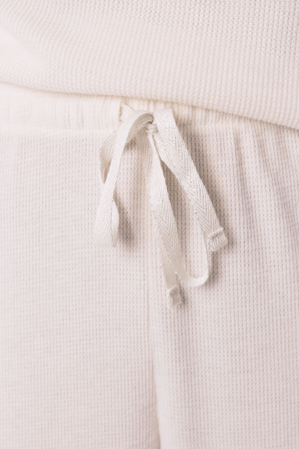 Women'secret Pijama largo textura waffle blanco blanco