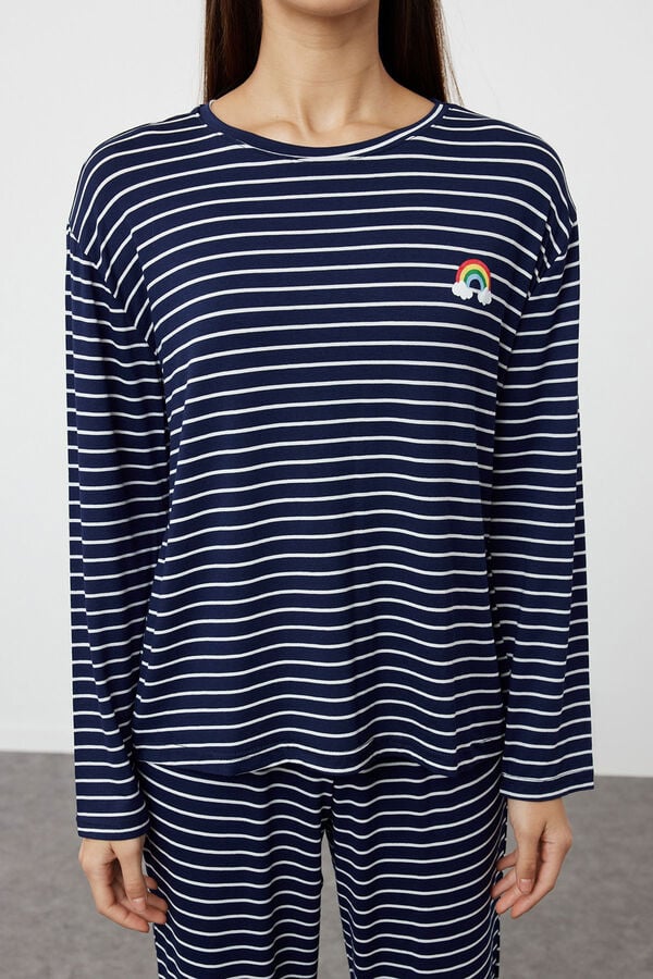 Trendyol Conjunto pijama viscosa rayas azul arco iris azul