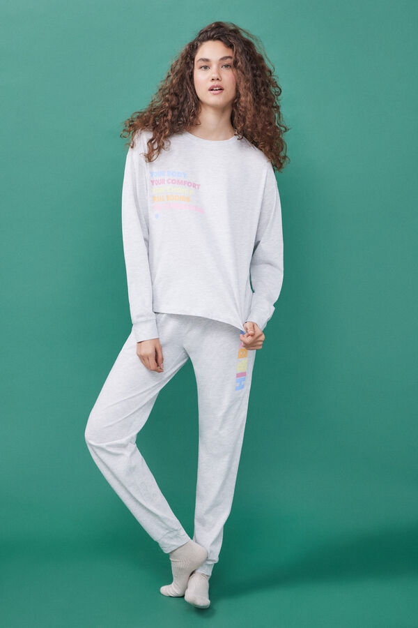 HI&BYE Pijama 100% algod&atilde;o sweatshirt e cal&ccedil;as compridas cinzentas cinzento