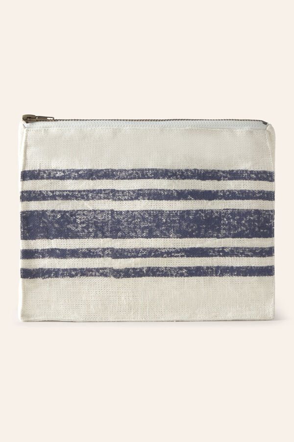 Calma House Neceser de lino estampado a rayas azules Lili azul