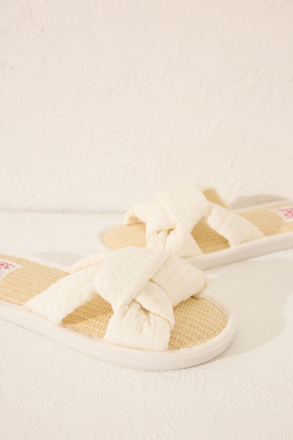 Women'secret Chinelos de quarto de r&aacute;fia do Snoopy branco