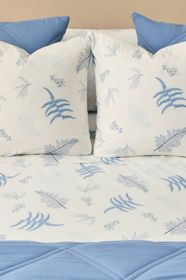 Textura Len&ccedil;ol algod&atilde;o folhas azul