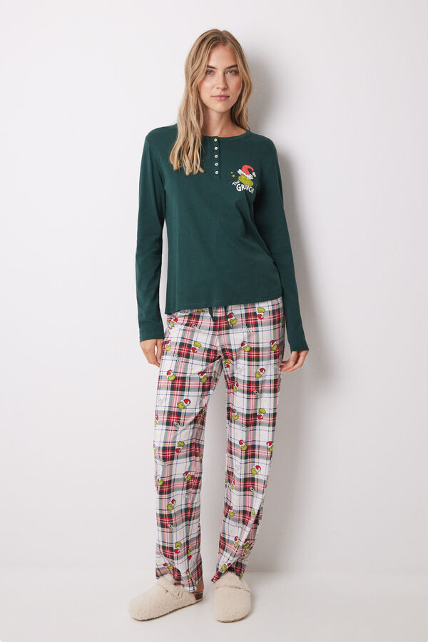 Women'secret Pijama 100% algod&oacute;n cuadros Grinch verde