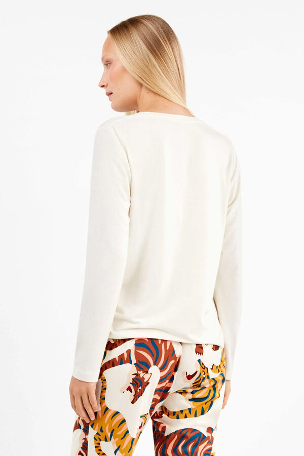 Gisela Conjunto pijama pantal&oacute;n estampado tigres beige