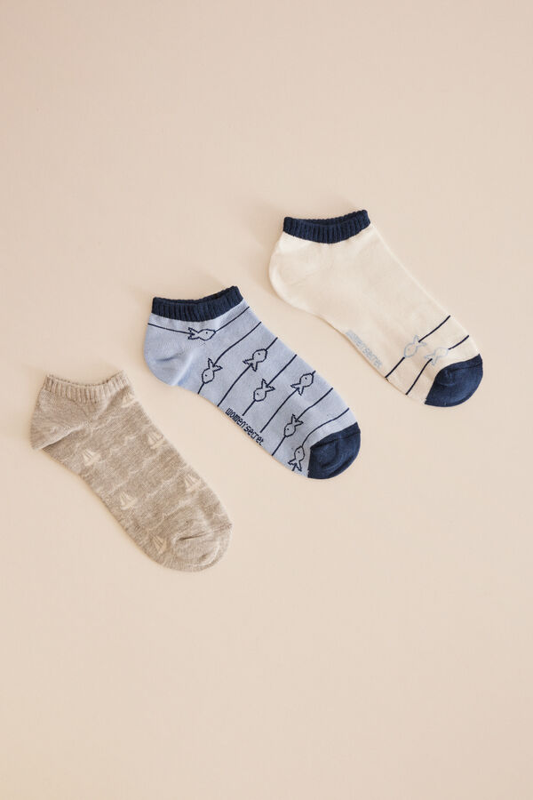 Women'secret Pack 3 meias curtas peixes estampado