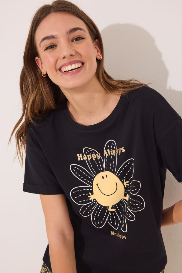 Women'secret Pijama corto 100% algod&oacute;n Little Miss Mr. Men  negro