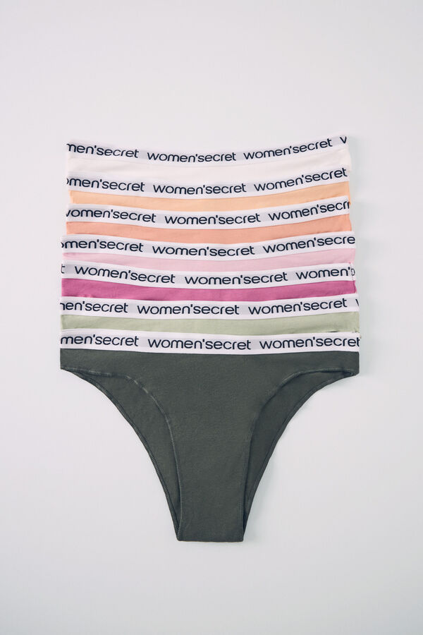 Women'secret Pack 7 bragas brasile&ntilde;as algod&oacute;n logo blanco