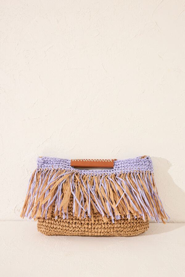 Women'secret Bolso mediano rafia flecos azul