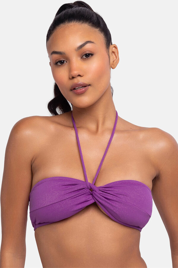 Dorina Top de biquíni bandeau roxo com glitter rosa