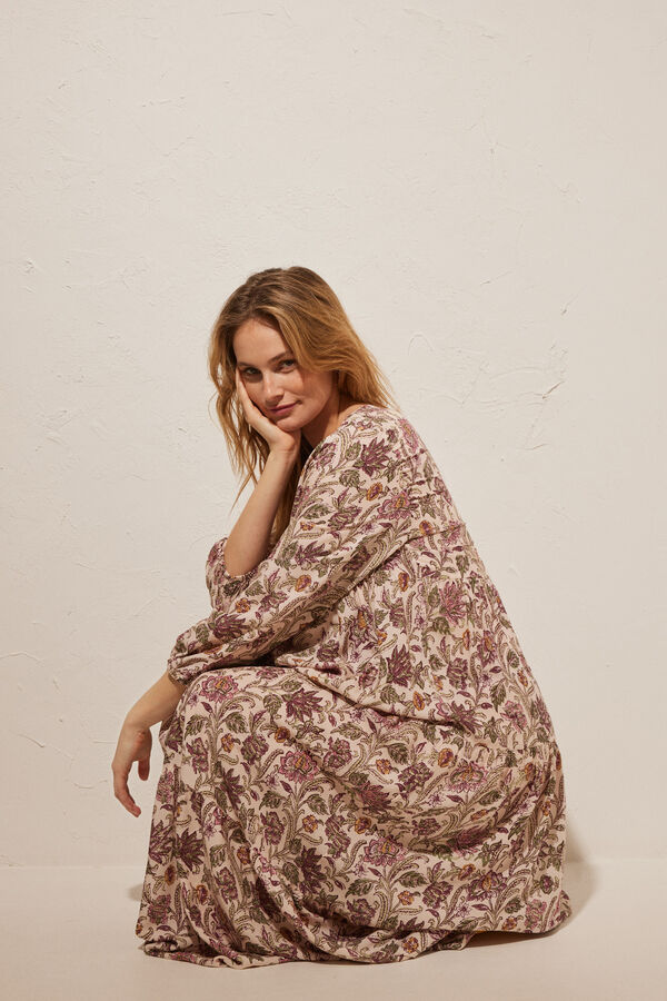 Women'secret Vestido largo estampado multicolor blanco