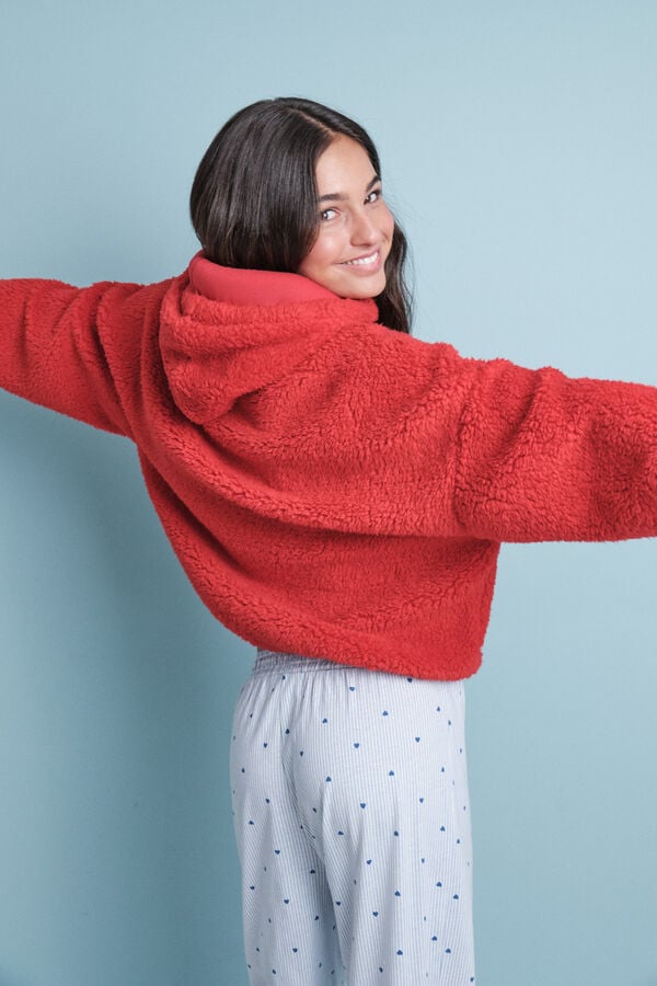 HI&BYE Sweatshirt de borrego vermelha com logo vermelho