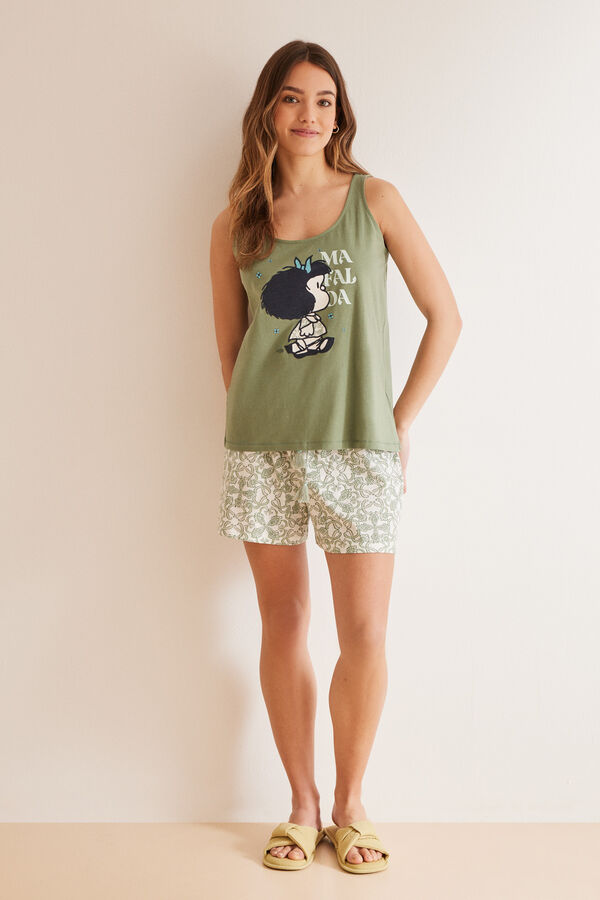 Women'secret Pijama 100% algod&oacute;n tirantes Mafalda kaki