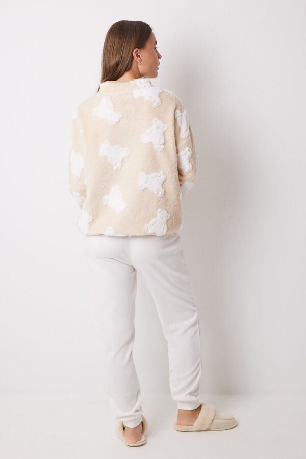 Women'secret Pijama polar comprido com ursos jacquard cru