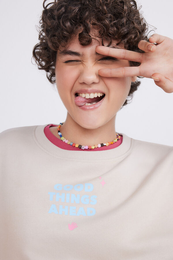 HI&BYE Sudadera felpa gris claro logo  gris