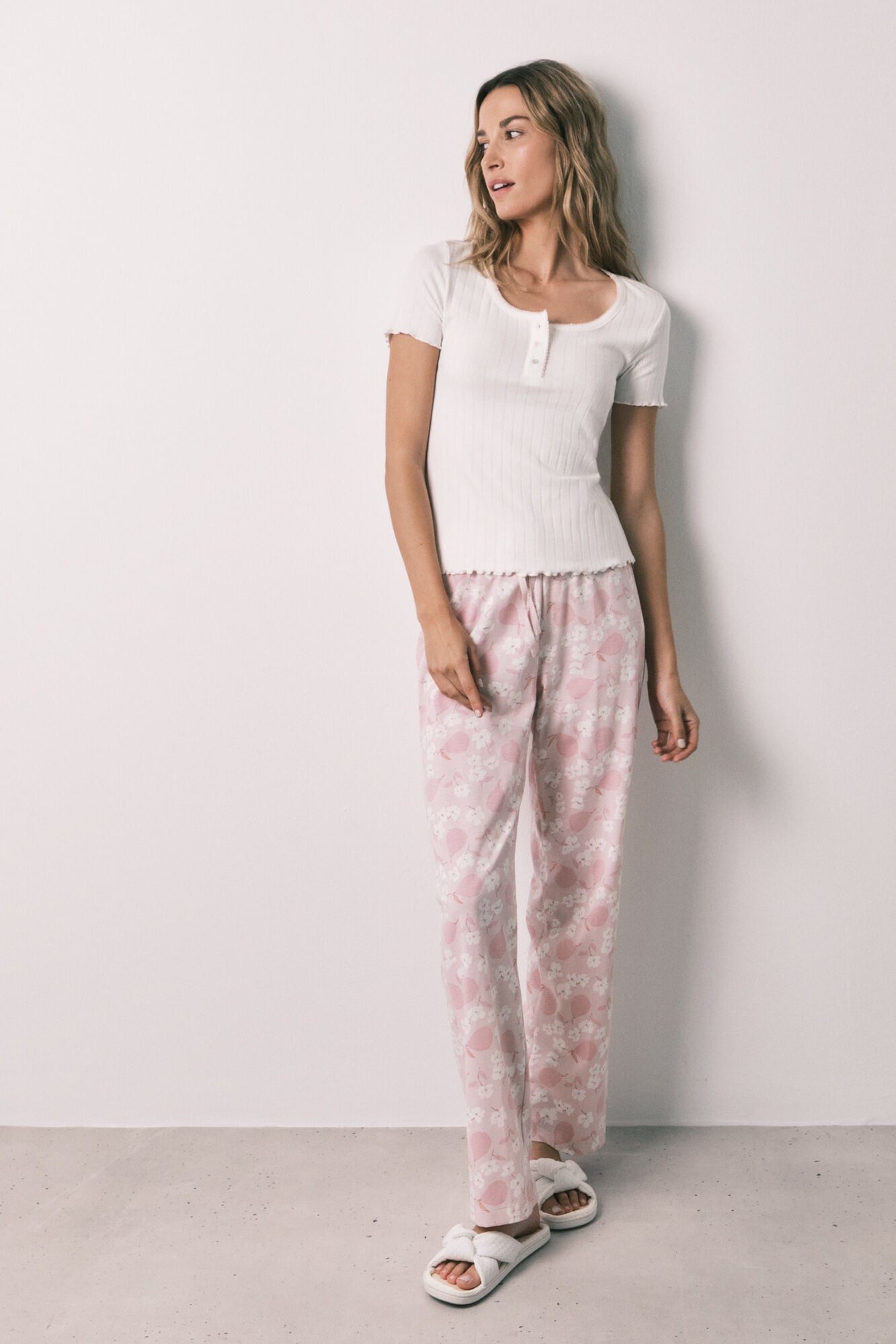 Women'secret Pijama comprido de manga curta em algod&atilde;o branco