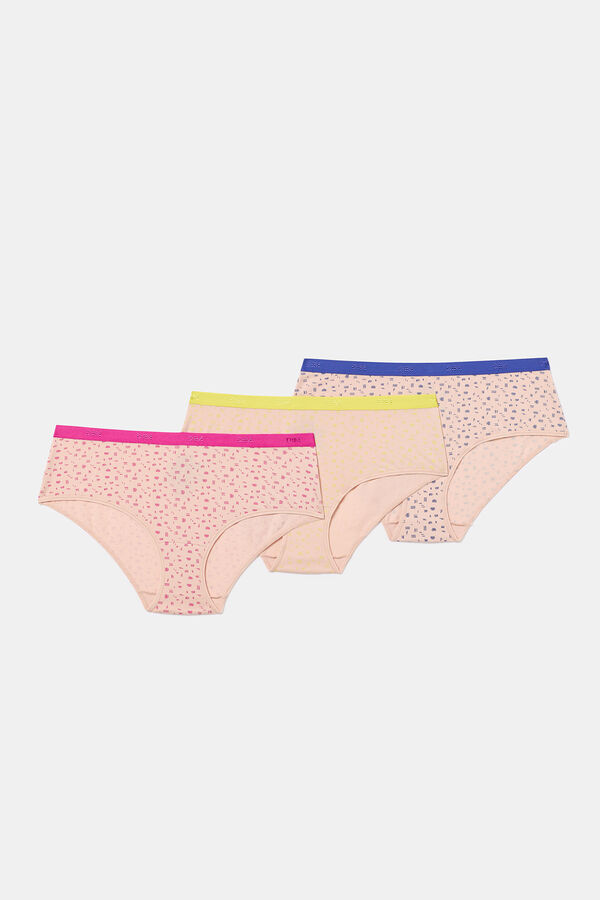 DIM Pack de 3 cuecas tipo culottes de algod&atilde;o el&aacute;stico com estampado &agrave;s flores rosa