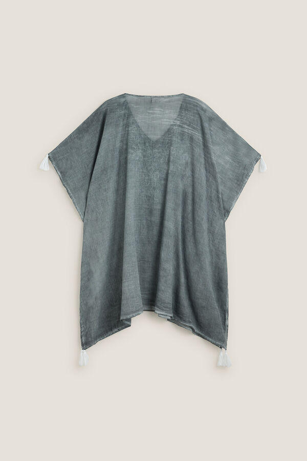 Textura T&uacute;nica algod&oacute;n detalle bordado gris