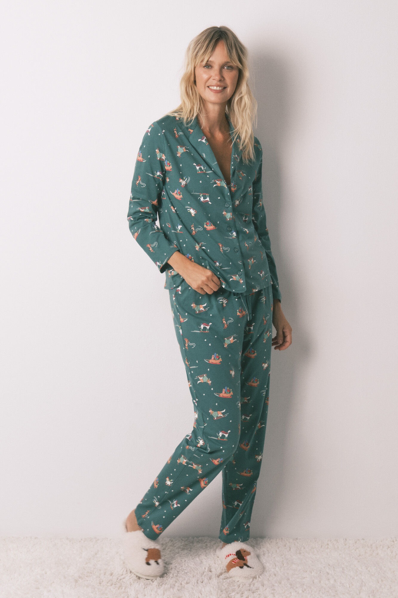 Women'secret Pijama camisero perritos 100% algod&oacute;n