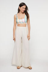 Pieces Cal&ccedil;as compridas de mulher de linho e algod&atilde;o com cintura el&aacute;stica. estampado