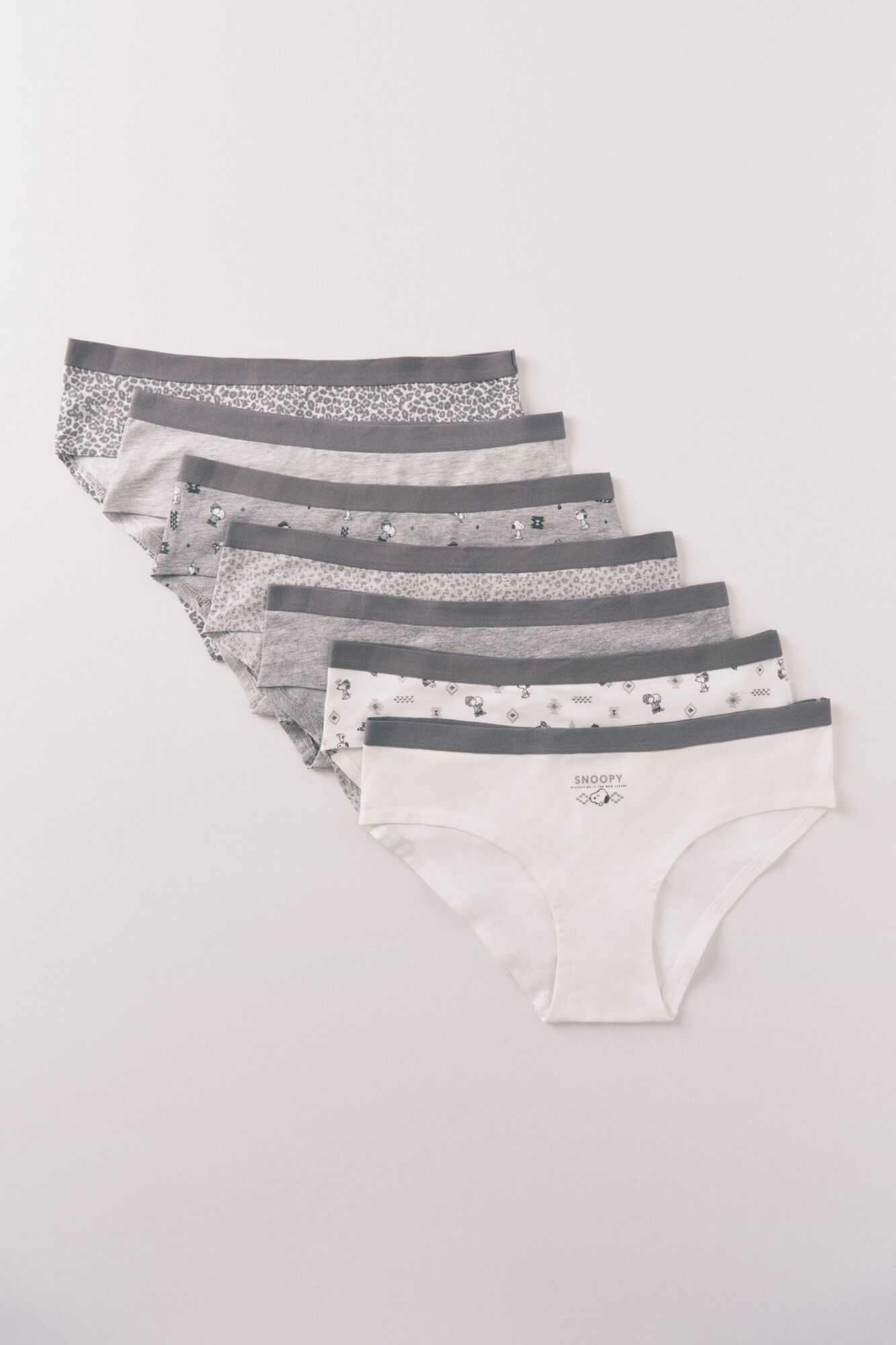 Women'secret Pack 7 bragas culottes algod&oacute;n gris Snoopy