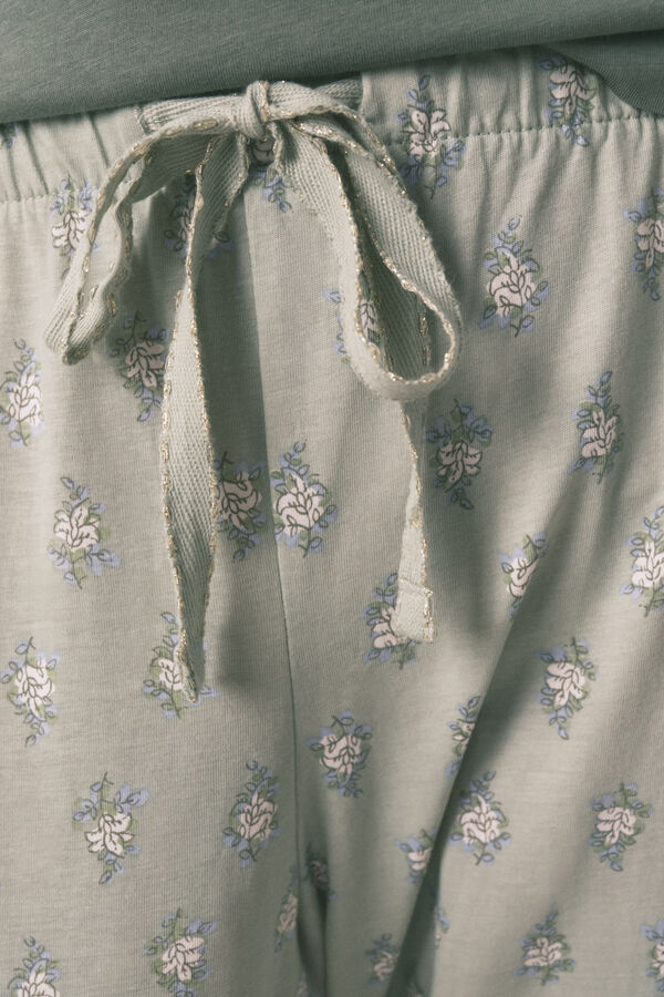 Women'secret Pijama largo algod&oacute;n pantal&oacute;n flores kaki