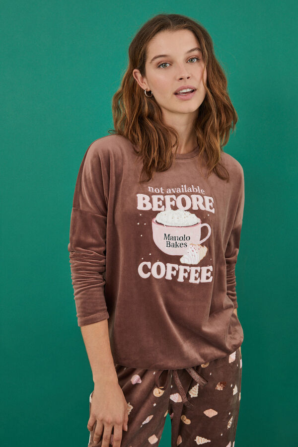 Women'secret Pijama veludo Manolo Bakes cru