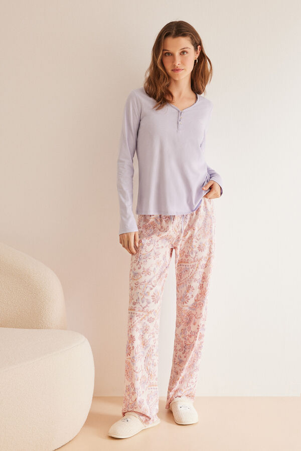 Women'secret Pijama largo 100% algod&oacute;n malva Paisley rosa