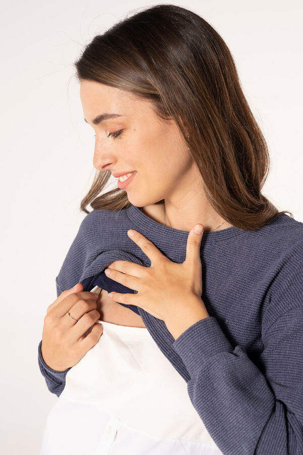 Ohma! Camisa lactancia con falso su&eacute;ter azul