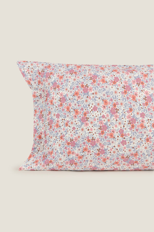 Textura Fronha de algod&atilde;o sustent&aacute;vel com flores azul