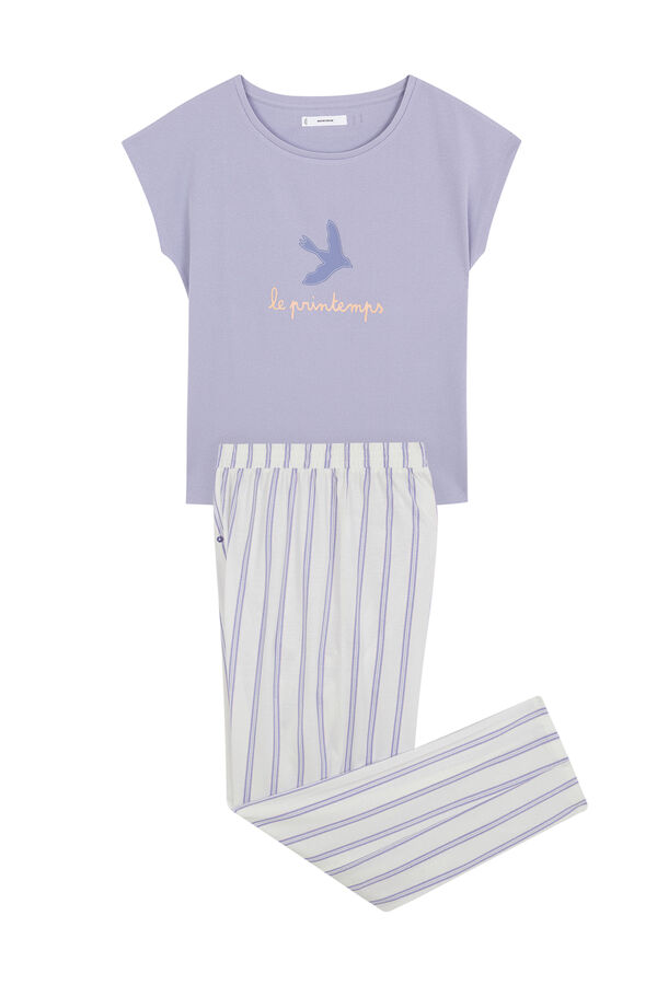 Women'secret Pijama lounge de algod&atilde;o riscas lil&aacute;s rosa