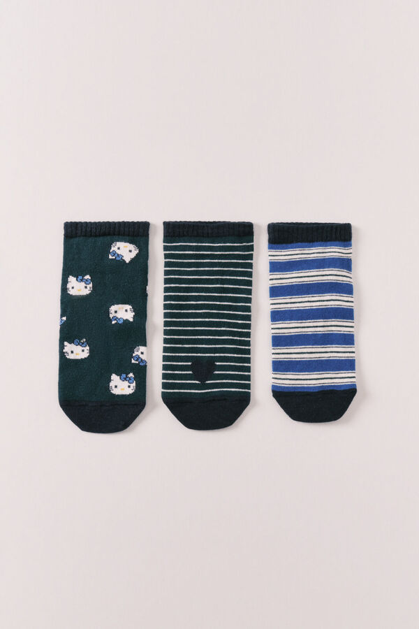Women'secret Pack 3 meias curtas &agrave;s riscas e "Hello Kitty" estampado