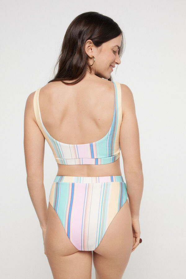 Pieces Cuequinha alta de biquíni com estampado às riscas. bege