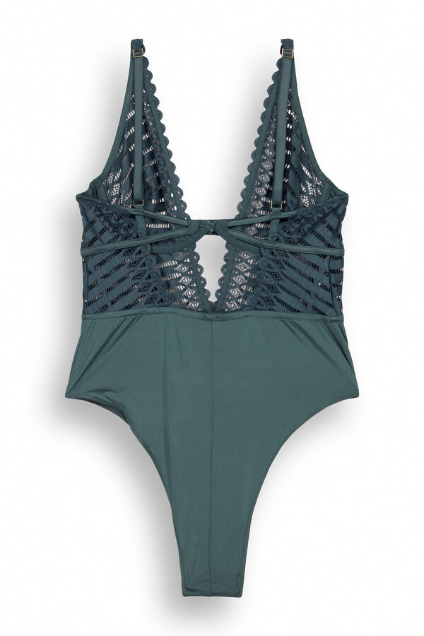 Women'secret Body frente halter em renda e microfibra verde verde