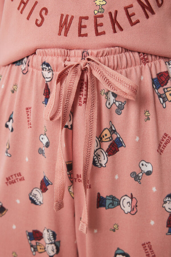 Women'secret Pijama largo s&uacute;per soft rosa Snoopy naranja