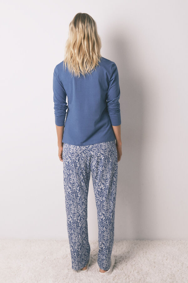 Women'secret Pijama largo 100% algod&oacute;n azul print flores azul