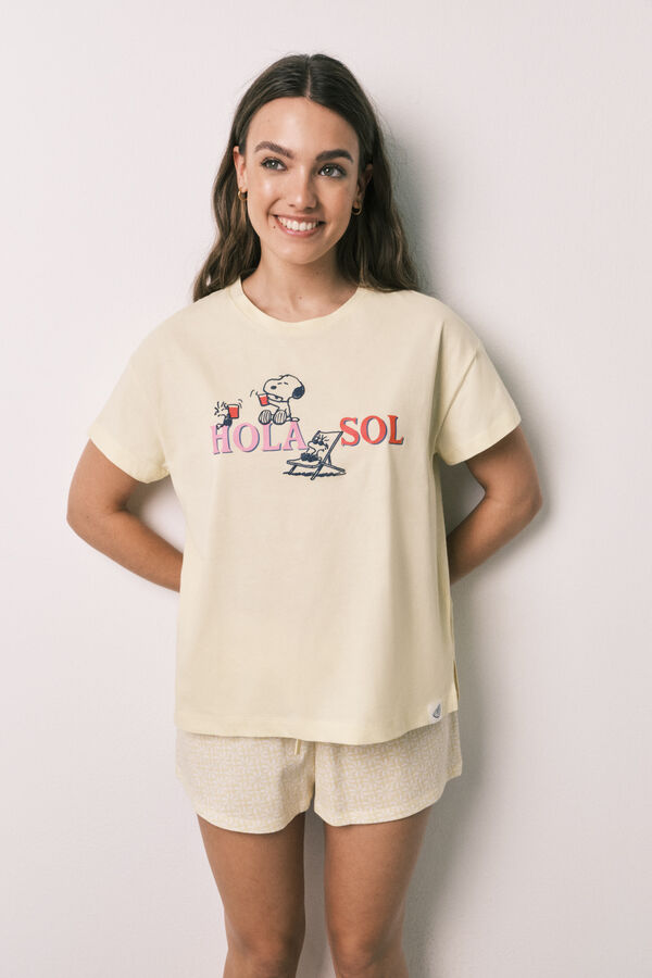 Women'secret Pijama curto em algod&atilde;o Snoopy amarelo branco