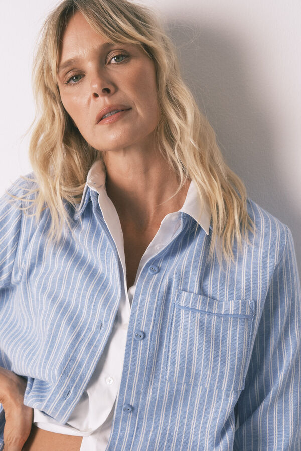 Women'secret Pijama camisa &agrave;s riscas, 100% algod&atilde;o azul