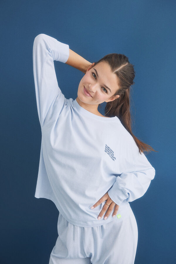 HI&BYE Pijama largo algod&oacute;n azul azul