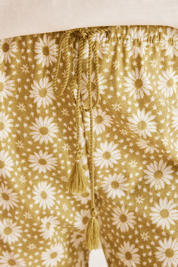 Women'secret Pijama 100% algod&oacute;n pantalones flores marfil